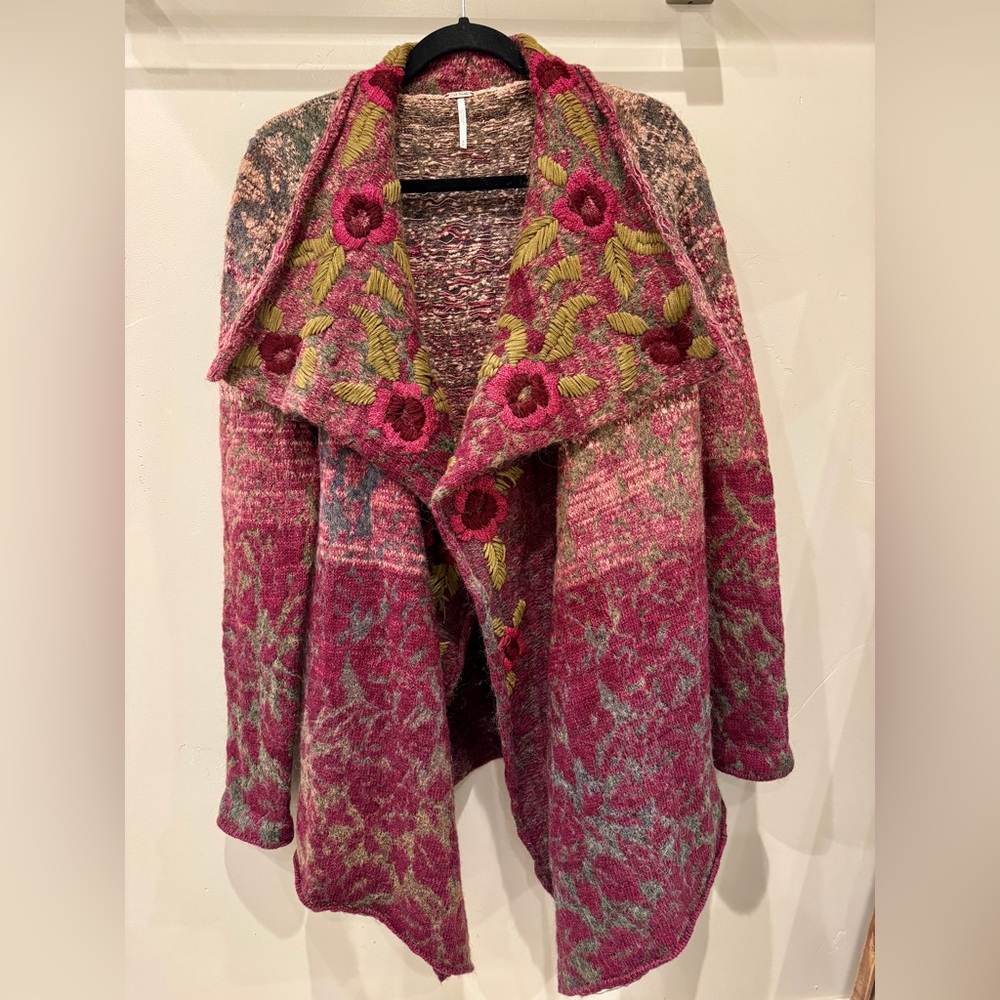 Free People textured long open front Wool blend cardigan size S
